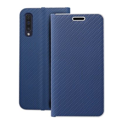 Etui z klapką na Samsung A50 Luna Book Carbon niebieskie