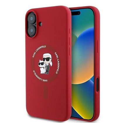 KARL LAGERFELD futerał do IPHONE 16 Plus kompatybilny z MagSafe KLHMP16MSCMKCRHR (Silicone KC Body Ring) czerwony