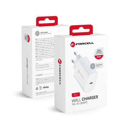 Ładowarka sieciowa do telefonu Forcell F-Energy USB C QC4.0 PD 3A 25W TFK-TC-25WPD biała