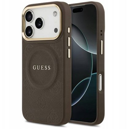 GUESS futerał do IPHONE 17 Pro kompatybilny z MagSafe GUHMP17LPSAMSECW (PU W/ Peony Hot Stamp) brązowy
