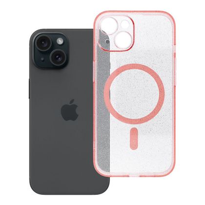 Etui na iPhone 15 Clear Mag Cover - Glitter (Str / Camera Protection) zgodne z MagSafe różowe glitter
