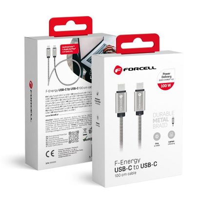 Kabel USB-C do USB-C Forcell F-Energy QC4.0 PD 5A 100W E-Mark Metal 1 m C239 srebrny