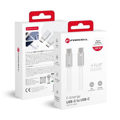 Kabel USB-C do USB-C Forcell F-Energy QC4.0 PD 5A 100W Cafule Flat 1,2 m CCFN23 biały