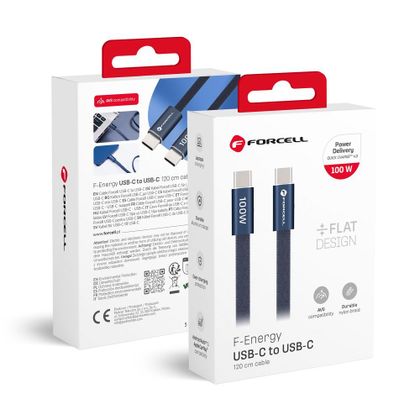 Kabel USB-C do USB-C Forcell F-Energy QC4.0 PD 5A 100W Cafule Flat 1,2 m CCFN23 granatowy