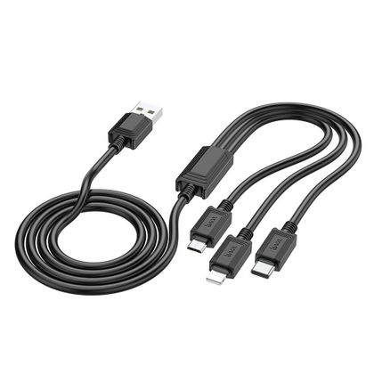 Kabel 3w1 USB A do Lightning / Micro USB / USB C Hoco 2A X74 1 m czarny