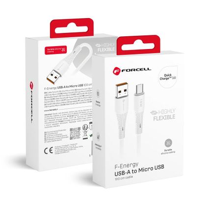 Kabel USB-A do Micro USB Forcell F-Energy QC3.0 2,4A 18W Silicone 1 m C341 biały