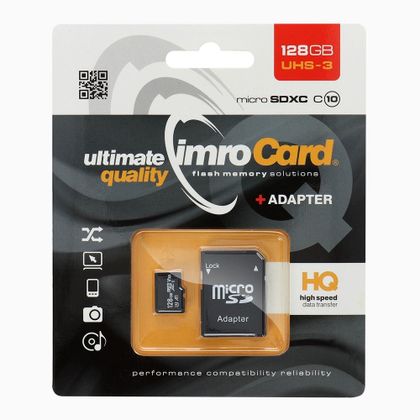 IMRO karta pamięci microSD 128GB 100MB/s class 10 UHS 3 4K z adapterem SD