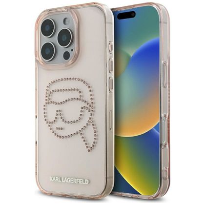 KARL LAGERFELD futerał do IPHONE 16 Pro KLHCP16LHKHDCELP (IML Rhinestones S K Head) różowy