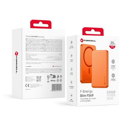 Powerbank zgodny z MagSafe Forcell F-Energy Slim F5K9 QC4.0 PD3.0 15W 5000 mAh pomarańczowy 0INT