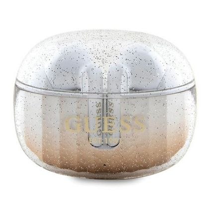 Słuchawki bezprzewodowe douszne Guess TWS + stacja dokująca GUTWSHDGKEED (Glitter gradient) złote