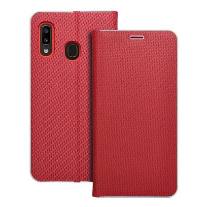 Etui z klapką na Samsung A20e Luna Book Carbon czerwone
