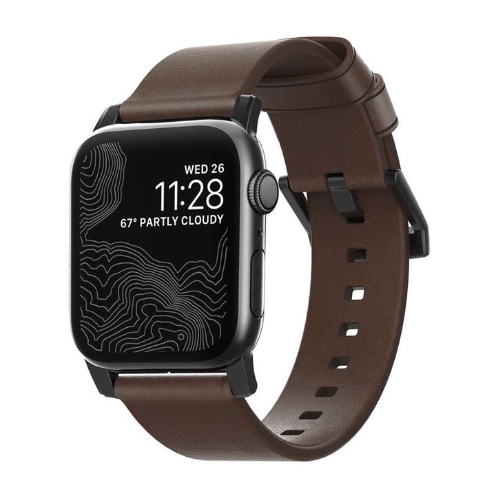 Nomad Leat. Strap Brown,black - Apple Watch 49mm/46mm/45mm/44mm/42mm na NearMe.pl