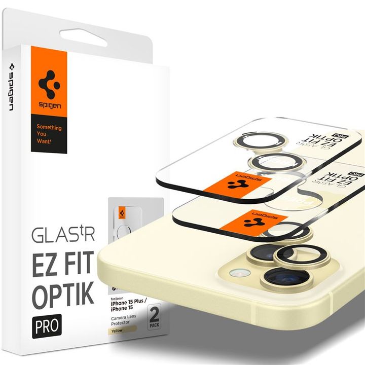 Spigen Glass tR EZ Fit Optik Pro 2 Pack, yellow - iPhone 15/15 Plus/14/14 Plus na NearMe.pl