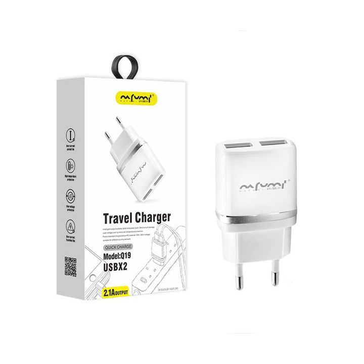 ŁADOWARKA SIECIOWA 2A BIAŁA NAFUMI 2100 mA 2XUSB DUAL Q19 na NearMe.pl