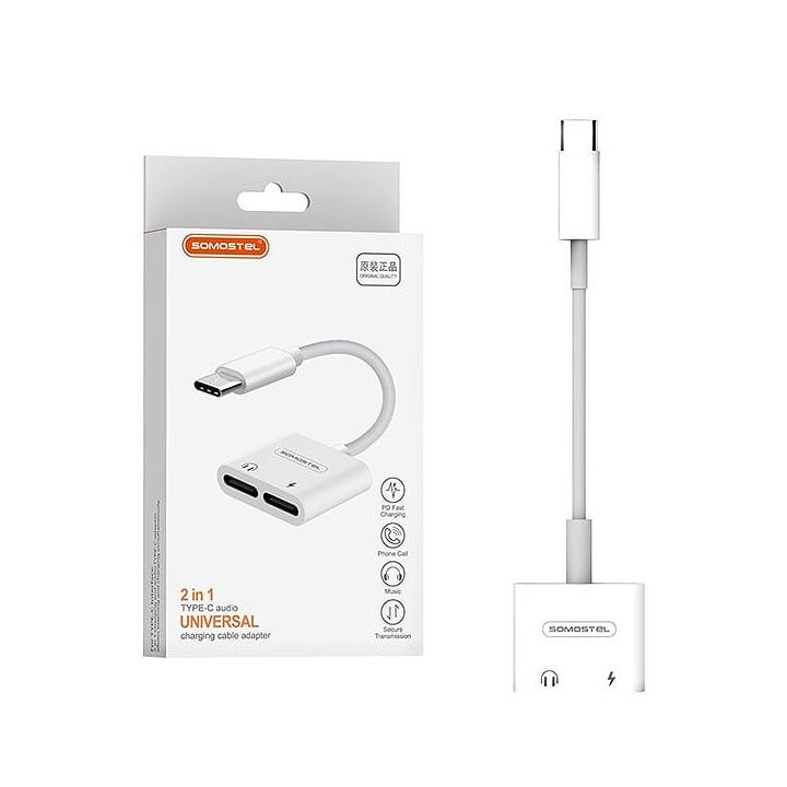 ADAPTER HF TYP-C SOMOSTEL BIAŁY SMS-BZ06 AUDIO USB-C + ZASILANIE na NearMe.pl