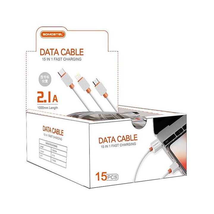 KABEL USB TYP-C 2A SOMOSTEL BIAŁY 2000mAh QUICK CHARGER 1M POWERLINE USB-C SMS-BP03 15SZT PREZENTER na NearMe.pl
