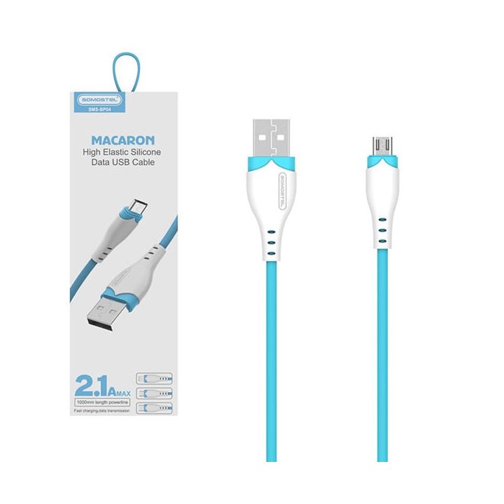 KABEL USB MICRO 2.1A SOMOSTEL NIEBIESKI 2100mAh QUICK CHARGER 1.2M POWERLINE SMS-BP04 MACARON na NearMe.pl