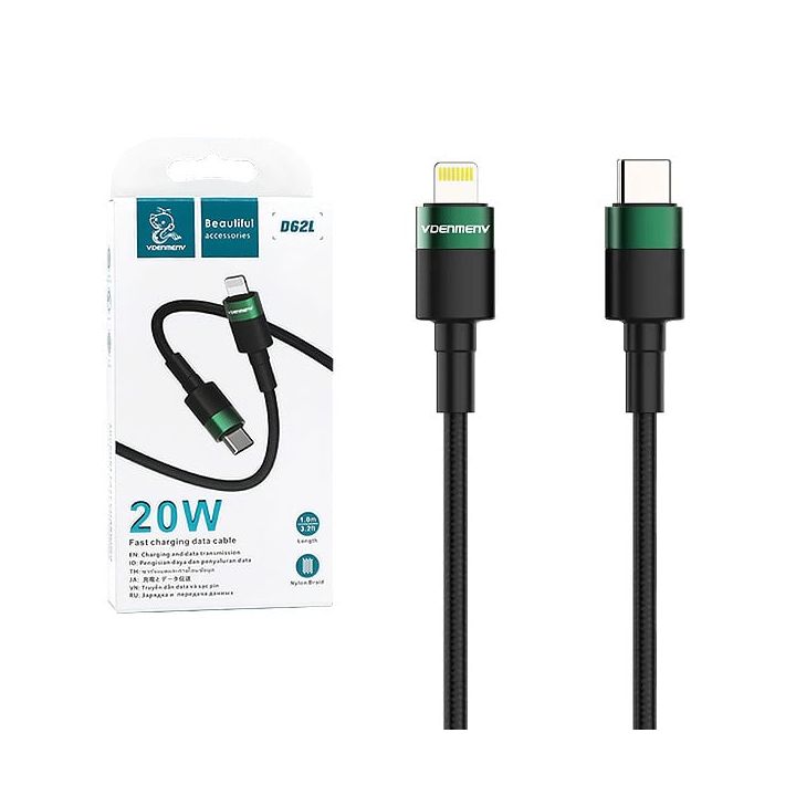 DENMEN KABEL USB TYP-C - LIGHTNING PD 3,6 CZARNY OPLOT 1M D62 20W na NearMe.pl