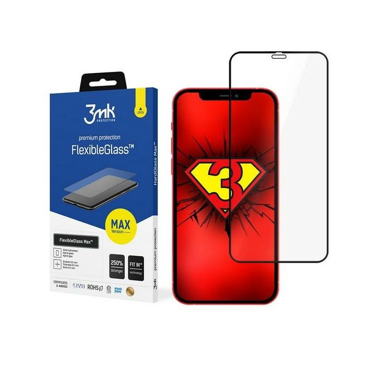 Szkło hybrydowe z wzmocnionymi           krawędziami 3MK FlexibleGlass Max do Apple iPhone 12 Pro Max czarny na NearMe.pl