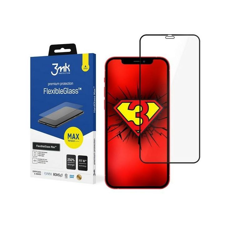 Szkło hybrydowe z wzmocnionymi           krawędziami 3MK FlexibleGlass Max do Apple iPhone 12/12 Pro czarny na NearMe.pl