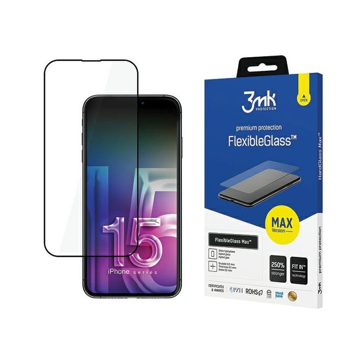 Szkło hybrydowe z wzmocnionymi           krawędziami 3MK FlexibleGlass Max do Apple iPhone 15 Pro czarny na NearMe.pl