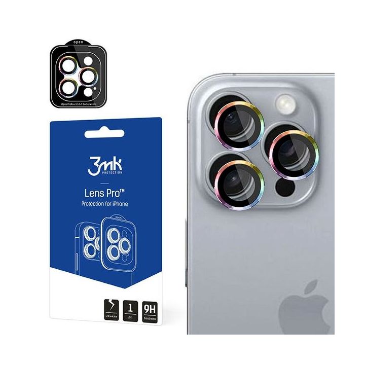 Ochrona na obiektyw aparatu 3MK Lens     Protection Pro do Apple iPhone 16 Pro/ 16 Pro Max Rainbow na NearMe.pl