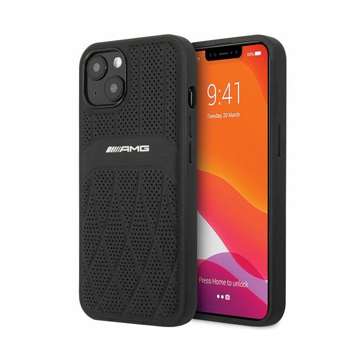 AMG AMHCP13MOSDBK iPhone 13 / 14 / 15 6.1" czarny/black hardcase Leather Curved Lines na NearMe.pl