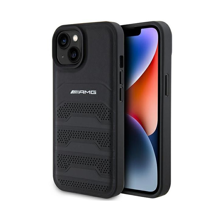 AMG AMHCP15SGSEBK iPhone 15 / 14 / 13 6.1" czarny/black hardcase Leather Debossed Lines na NearMe.pl