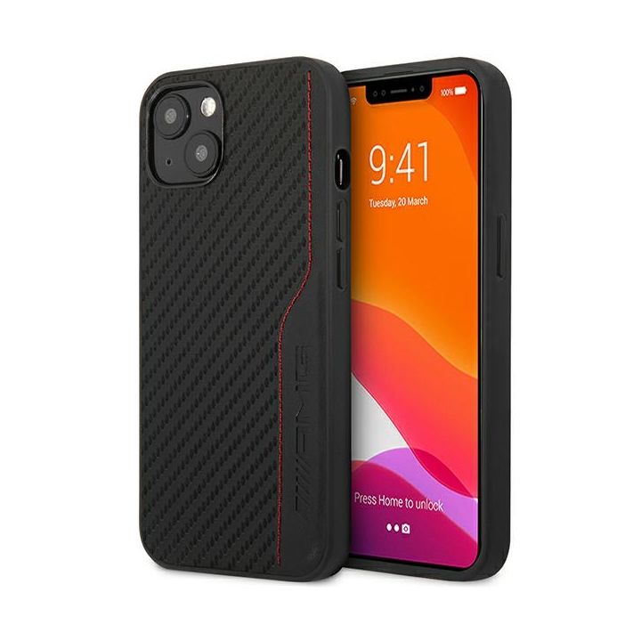AMG AMHCP13MDEBK iPhone 13 / 14 / 156.1" czarny/black hardcase Leather&Carbon Red Stitching na NearMe.pl