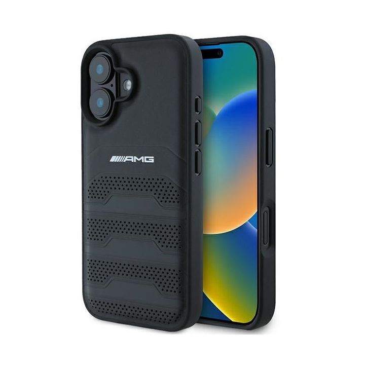 AMG AMHCP16SGSEBK iPhone 16  6.1" czarny/black hardcase Leather Debossed Lines Black Logo na NearMe.pl