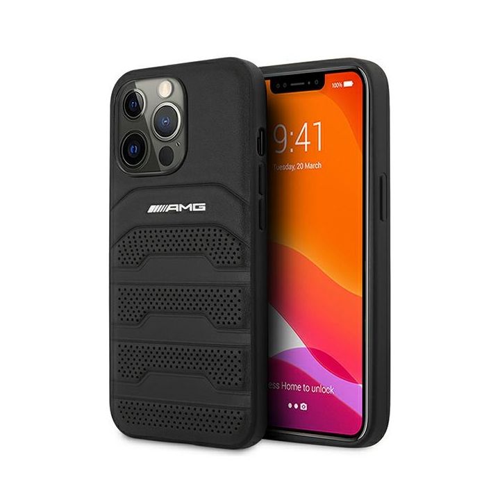 AMG AMHCP13XGSEBK iPhone 13 Pro Max6,7" czarny/black hardcase Leather Debossed Lines na NearMe.pl
