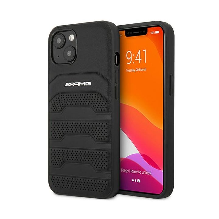 AMG AMHCP14MGSEBK iPhone 14 Plus / 15 Plus 6.7" czarny/black hardcase Leather Debossed Lines na NearMe.pl