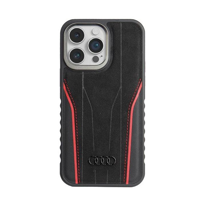 Audi Genuine Leather MagSafe iPhone 14 Pro Max 6.7" czarno-czerwony/black-red hardcase AU-TPUPCMIP14PM-R8/D3-RD na NearMe.pl
