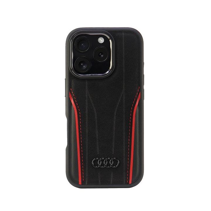 Audi Genuine Leather MagSafe iPhone 16 Pro 6.3" czarno-czerwony/black-red hardcase AU-TPUPCMIP16P-R8/D3-RD na NearMe.pl