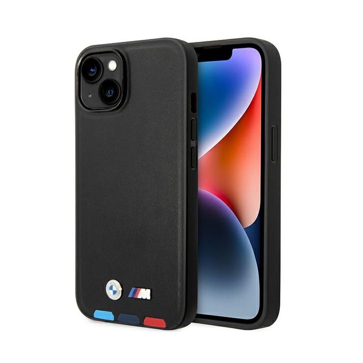 Etui BMW BMHMP14M22PTDK iPhone 14 Plus / 15 Plus 6,7" czarny/black Leather Stamp Tricolor Magsafe na NearMe.pl