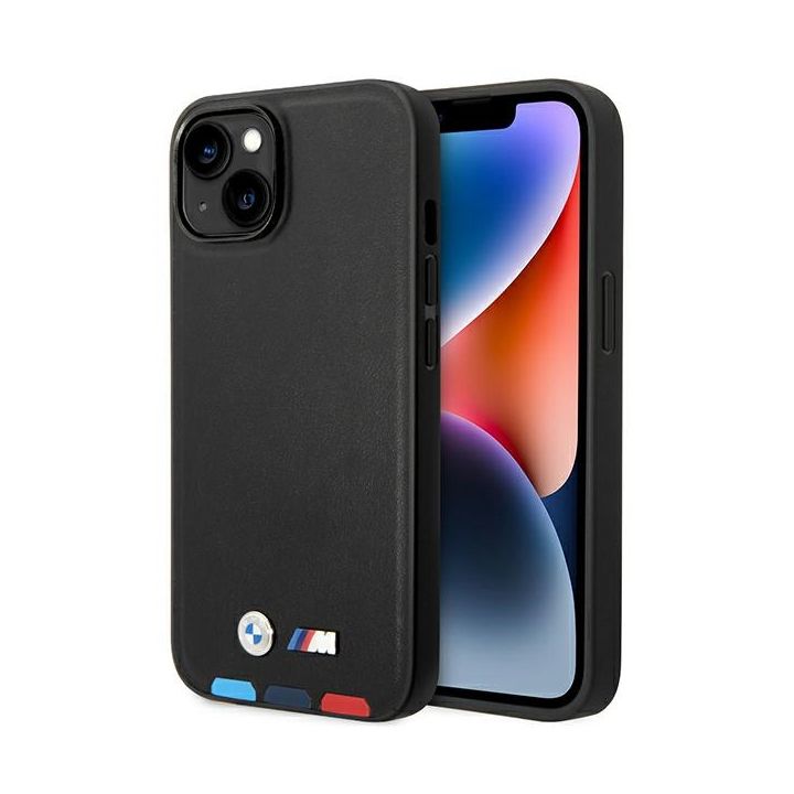 Etui BMW BMHCP14M22PTDK iPhone 14 Plus / 15 Plus 6,7" czarny/black Leather Stamp Tricolor na NearMe.pl