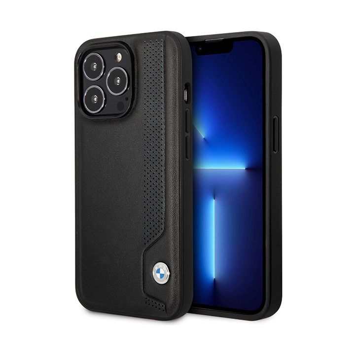 Etui BMW BMHCP14X22RBDK iPhone 14 Pro Max 6,7" czarny/black hardcase Leather Blue Dots na NearMe.pl