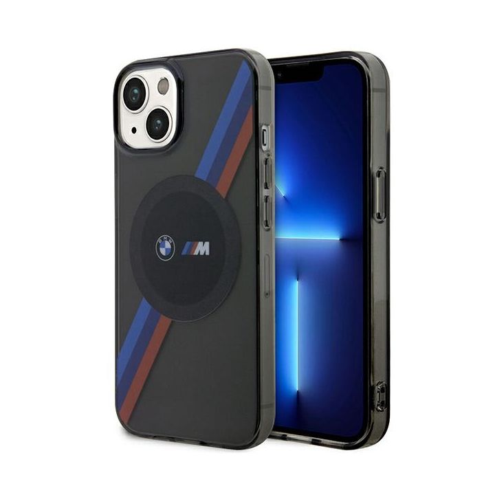 Etui BMW BMHMP14SHDTK iPhone 14 / 15 /13 6.1" szary/grey Tricolor Stripes MagSafe na NearMe.pl