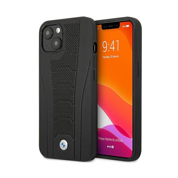 Etui BMW BMHCP13MRPSLK iPhone 13 / 14 / 15 6.1" czarny/black hardcase Leather Debossed Lines na NearMe.pl