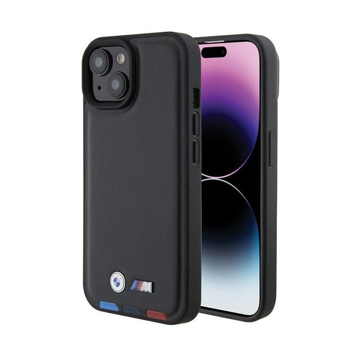 BMW BMHCP15S22PTDK iPhone 15 / 14 / 13 6.1" czarny/black Leather Stamp Tricolor na NearMe.pl