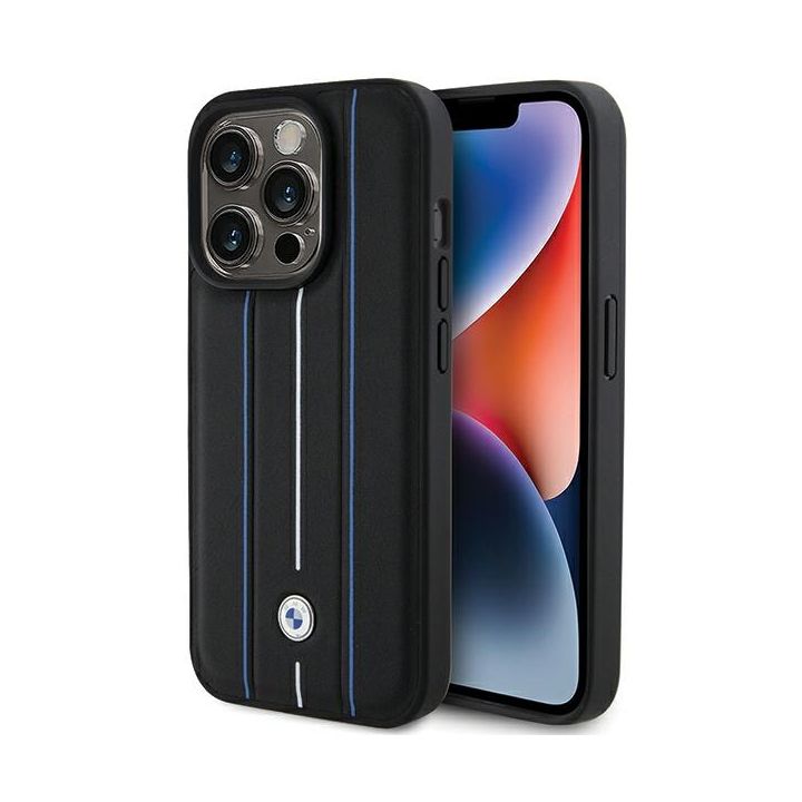 BMW BMHCP15X22RVSK iPhone 15 Pro Max6.7" czarny/black hardcase Leather Stamp Blue Lines na NearMe.pl