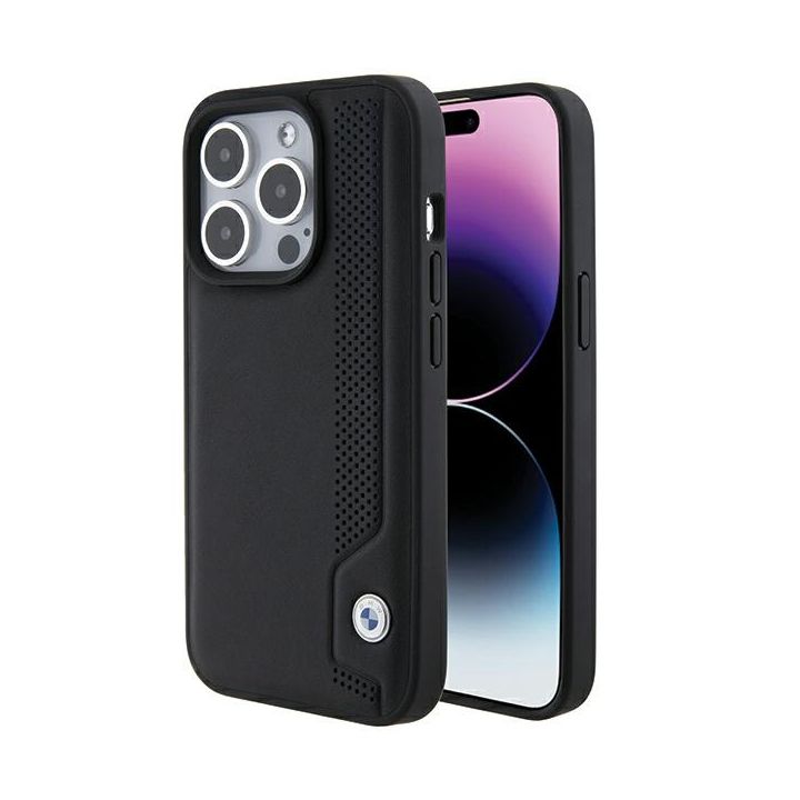BMW BMHCP15L22RBDK iPhone 15 Pro 6.1" czarny/black hardcase Leather Blue Dots na NearMe.pl