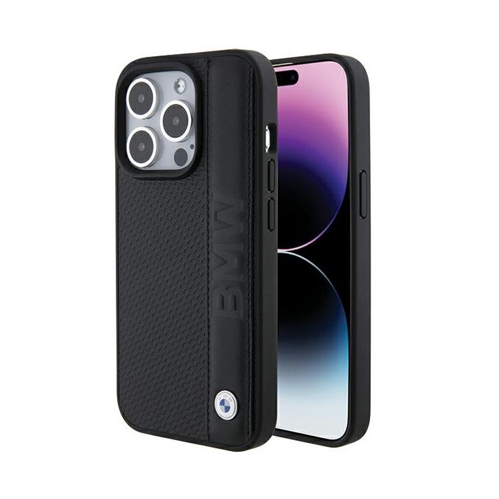 BMW BMHCP15X22RDPK iPhone 15 Pro Max 6.7" czarny/black hardcase Leather Textured & Stripe na NearMe.pl