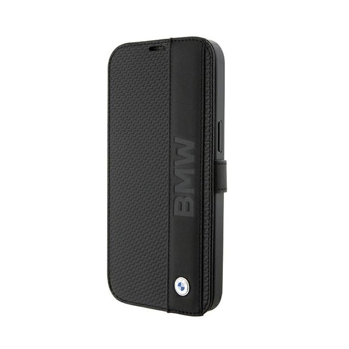 BMW BMBKP15S22RDPK iPhone 15 / 14 / 13 6.1" czarny/black bookcase Leather Textured & Stripe na NearMe.pl