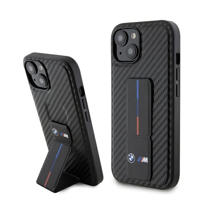 BMW BMHCP15SGSPCCK iPhone 15 / 14 / 13 6.1" czarny/black hardcase Grip Stand Smooth & Carbon na NearMe.pl