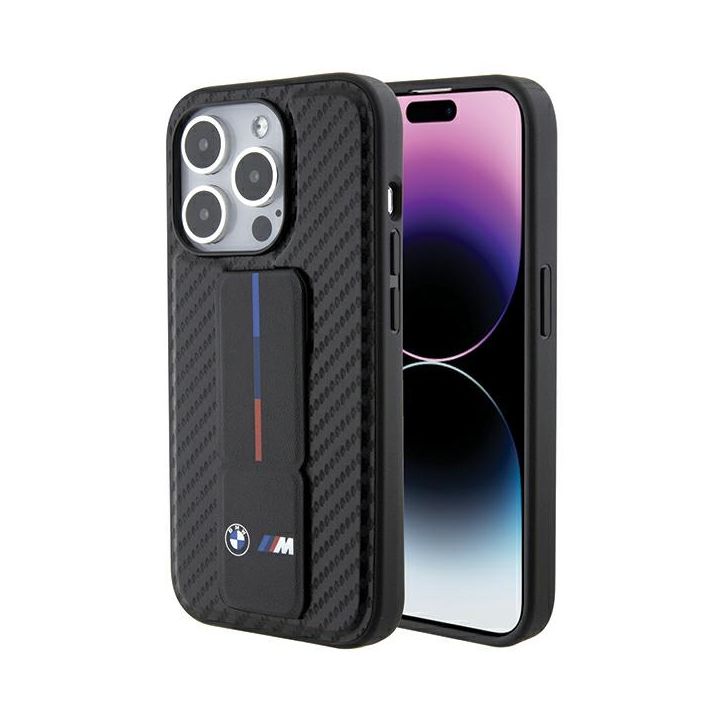 BMW BMHCP15LGSPCCK iPhone 15 Pro 6.1" czarny/black hardcase Grip Stand Smooth & Carbon na NearMe.pl