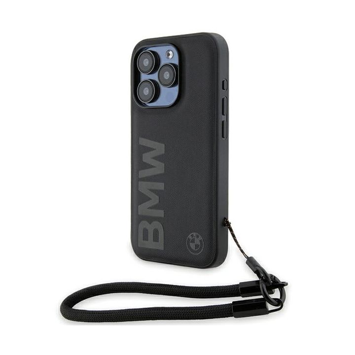 BMW BMHCP15L23RMRLK iPhone 15 Pro 6.1" czarny/black hardcase Signature Leather Wordmark Cord na NearMe.pl