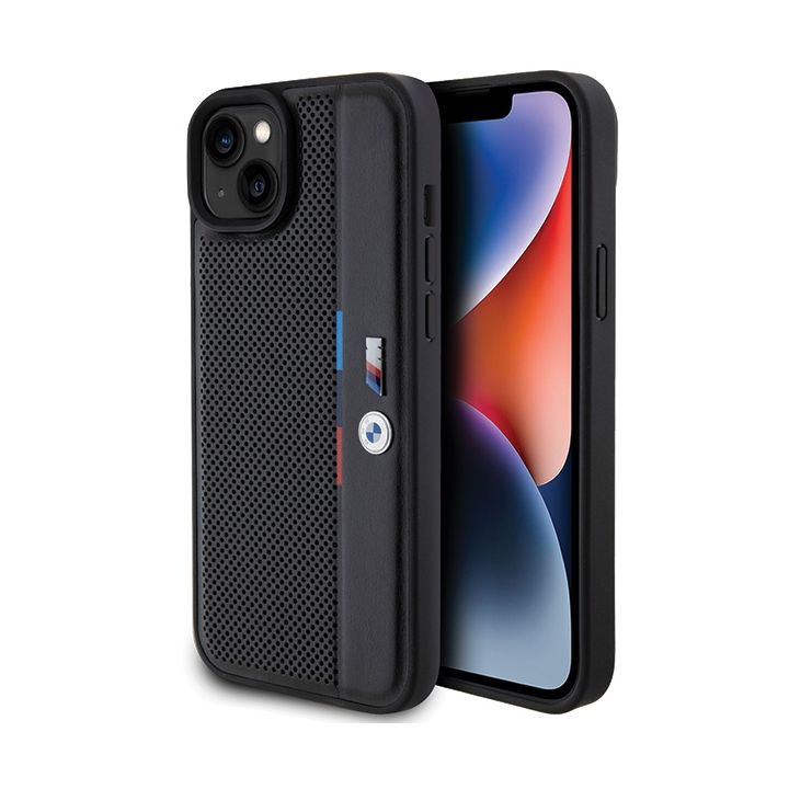 BMW BMHCP15S23PUPVK iPhone 15 / 14 / 13 6.1" czarny/black hardcase Perforated Tricolor Line na NearMe.pl