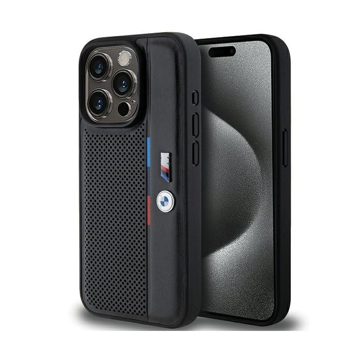 BMW BMHCP15L23PUPVK iPhone 15 Pro 6.1" czarny/black hardcase Perforated Tricolor Line na NearMe.pl
