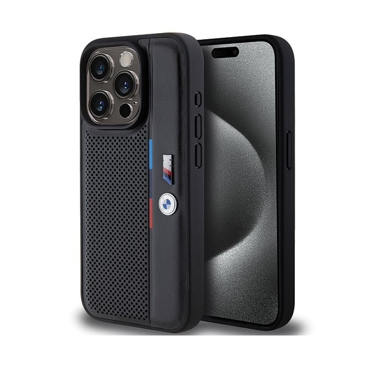 BMW BMHCP15X23PUPVK iPhone 15 Pro Max6.7" czarny/black hardcase Perforated Tricolor Line na NearMe.pl